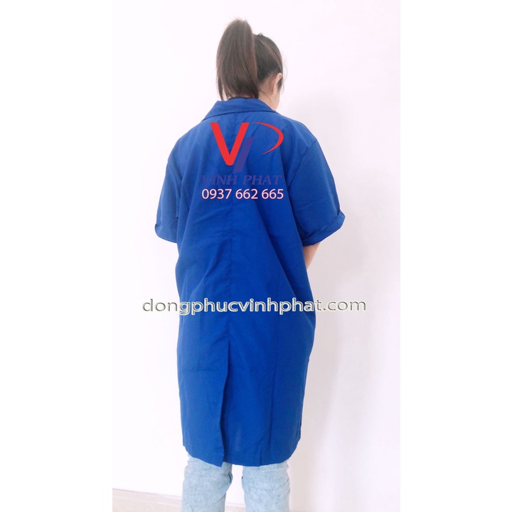 Áo Blouse Xanh Dương Nam Nữ Tay Ngắn- Áo Blu công nhân tạp vụ, nhân viên vệ sinh nhà hàng, khách sạn, bệnh viện