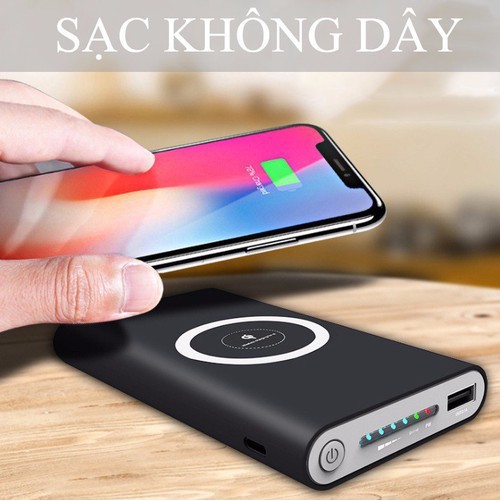 Pin Sạt Dự Phòng Chuẩn QI 10.000mah Kiêm Sạc Không Dây Cho ĐT