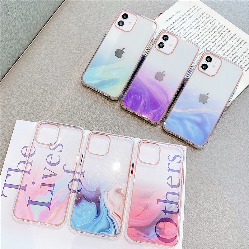 12 Pro Case Luxury Coloured Glaze Marble Glitter Clear Cover for iPhone 11 Pro Max XR X XS 7 8 Plus SE 2020 12 Mini Plated Case