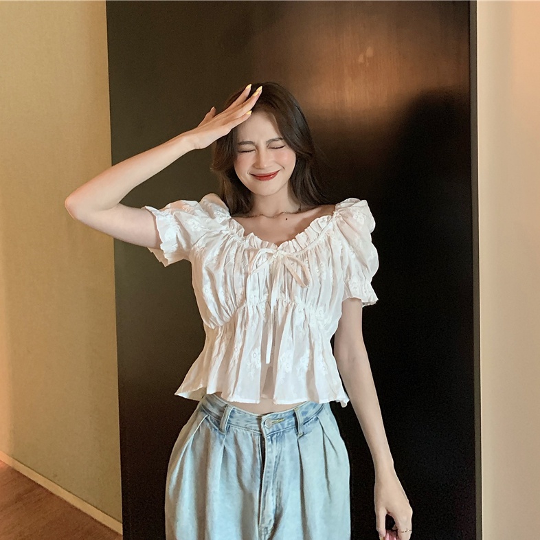 Áo SUXI trễ vai tay ngắn màu sắc ngọt ngào quyến rũ cho nữ