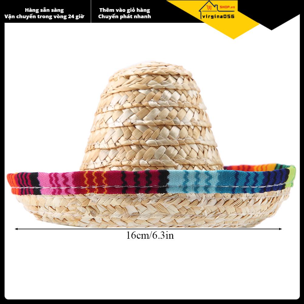 Virgina056 Virgina056 Mũ dự tiệc Sombrero rơm nhỏ cho thú cưng / chó con mèo có điều chỉnh dây bông