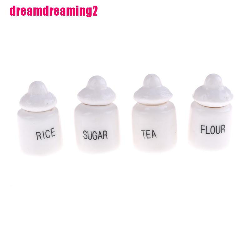 Bộ 4 Hũ Sứ Trắng Có Nắp Mini Trang Trí Nhà Cửa