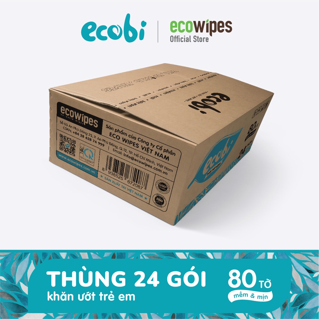 Thùng 24 gói KHĂN ƯỚT EM BÉ ECOBI 80 tờ - Không mùi