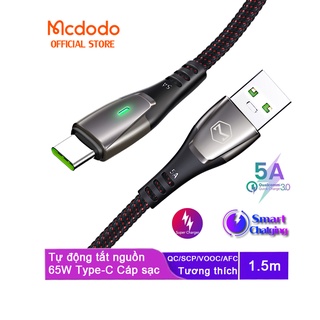 Dây Cáp Sạc Nhanh Tự Ngắt Kết Nối Mcdodo Type-c USB 5A VOOC  OPPO Find X R17 Reno