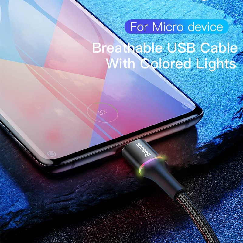 Dây Cáp Baseus 3A Cổng Micro USB Sạc Nhanh Có Đèn LED Phát Sáng Dài 1M Cho Samsung Xiaomi Android