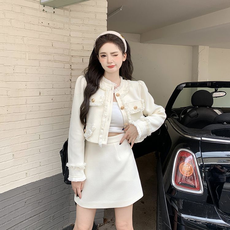 Set Áo Khoác Ngắn Tay Dài + Chân Váy Xẻ Tà Lưng Cao Thời Trang Mùa Thu 2022 Cho Nữ