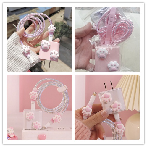 Phụ Kiện Bảo Vệ Đầu Dây Cáp Sạc Qipin 18W 20W Hình Chân Mèo Dễ Thương