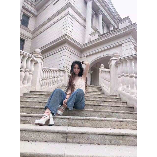 Giày cao gót Mary Jane mũi vuông đế cao 9cm 2 quai cài thanh lịch cổ điển