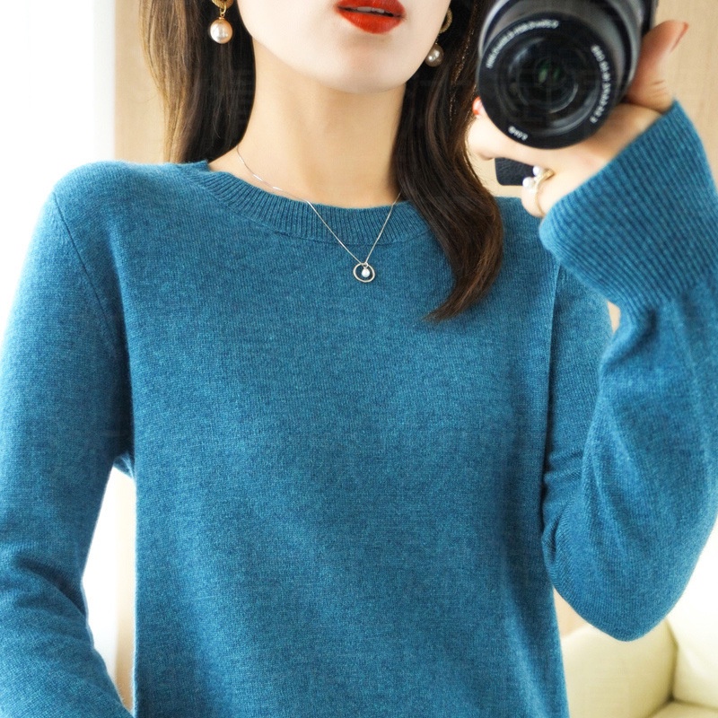 Áo Sweater Mỏng Tay Dài Cổ Tròn Màu Trơn Phong Cách Thời Trang Thu Đông Mới Cho Nữ