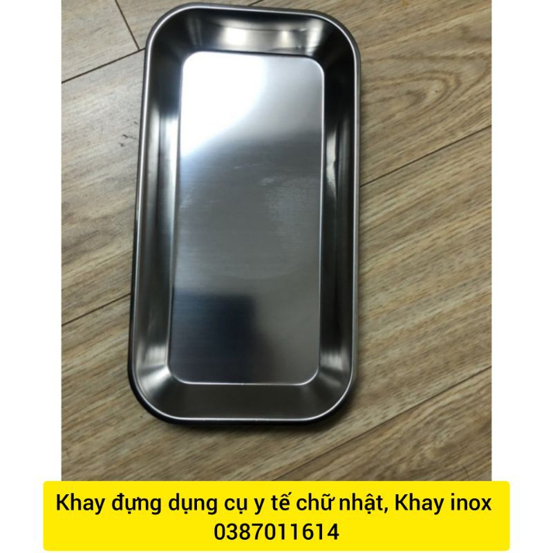 Khay đựng dụng cụ y tế chữ nhật/ Khay inox y tế chữ nhật