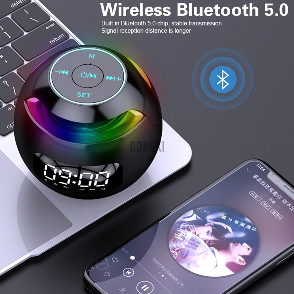 Loa Bluetooth 5.0 Kiêm Đồng Hồ Báo Thức Hỗ Trợ Thẻ Nhớ Tf 2000mah