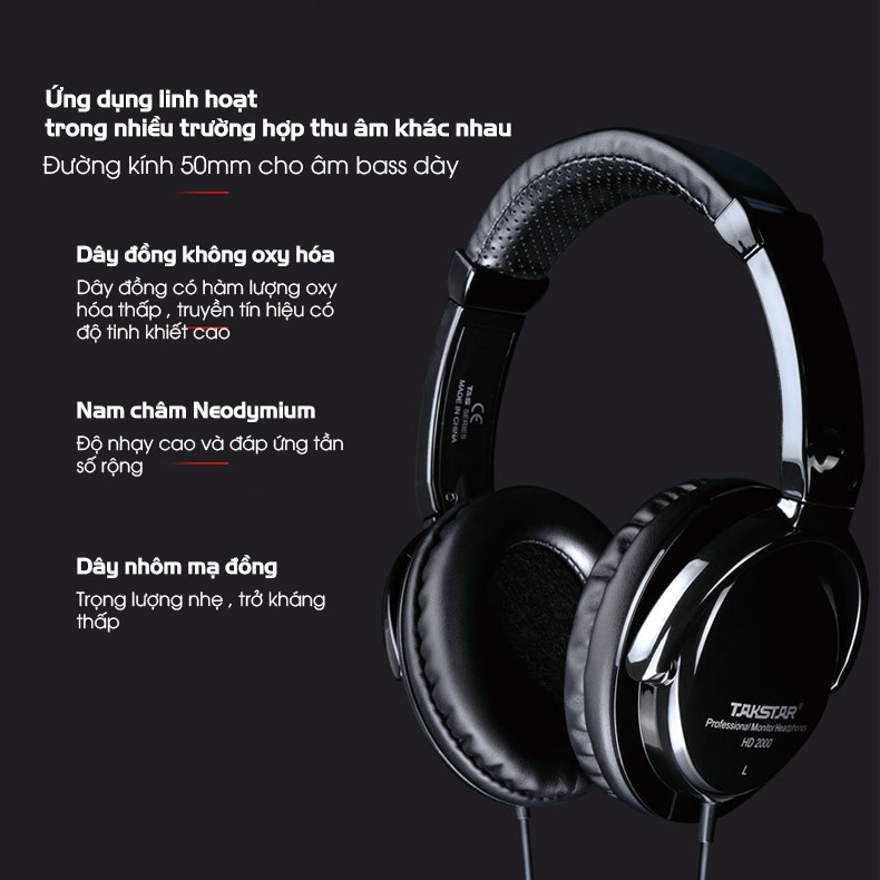 Tai Nghe Kiểm Âm TAKSTAR HD2000, Tai Nghe Chụp Tai, Âm Thanh Sống Động Trung Thực Bảo Hành 12 Tháng