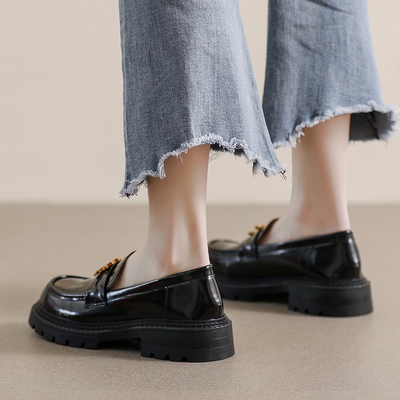 Giày Da Mũi Tròn Đế Dày Mềm Mại Phong Cách Anh Quốc Cổ Điển Size 34-42 Cho Nữ