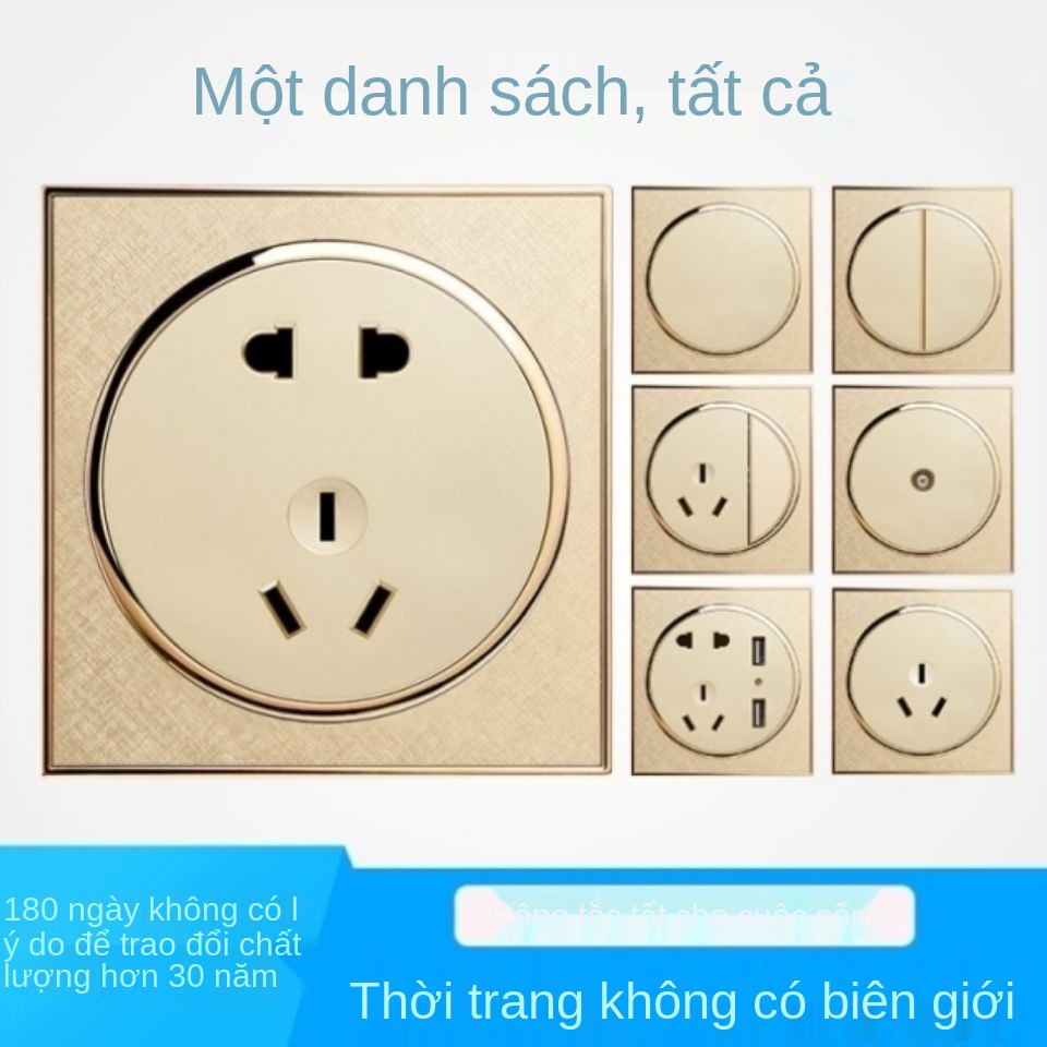 Bảng công tắc ổ cắm kiểu 86 điều khiển kép giấu kín một-mở 5 USB năm lỗ bộ vàng tròn