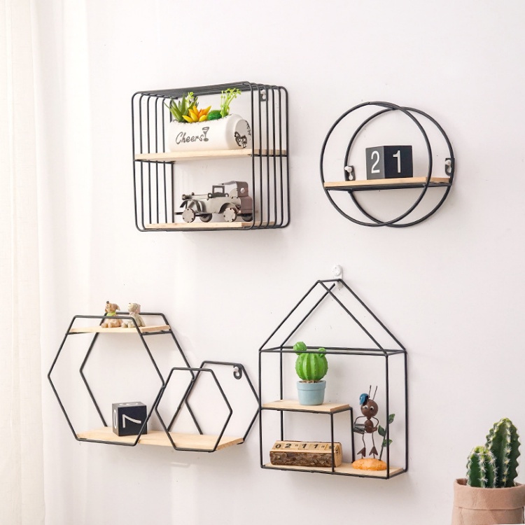 Kệ trang trí treo tường bằng sắt pha gỗ đơn giản sang trọng