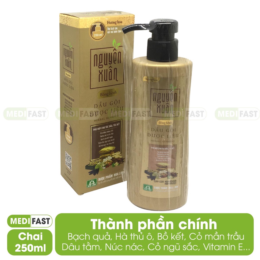 Dầu gội dược liệu Nguyên Xuân Vàng Bồng Bềnh - chai 250ml - Dành cho người tóc dầu, tóc bết - Chai có vòi tiện dụng