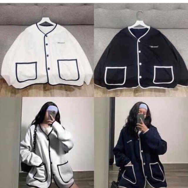 Cadigan viền form rộng cổ chữ V