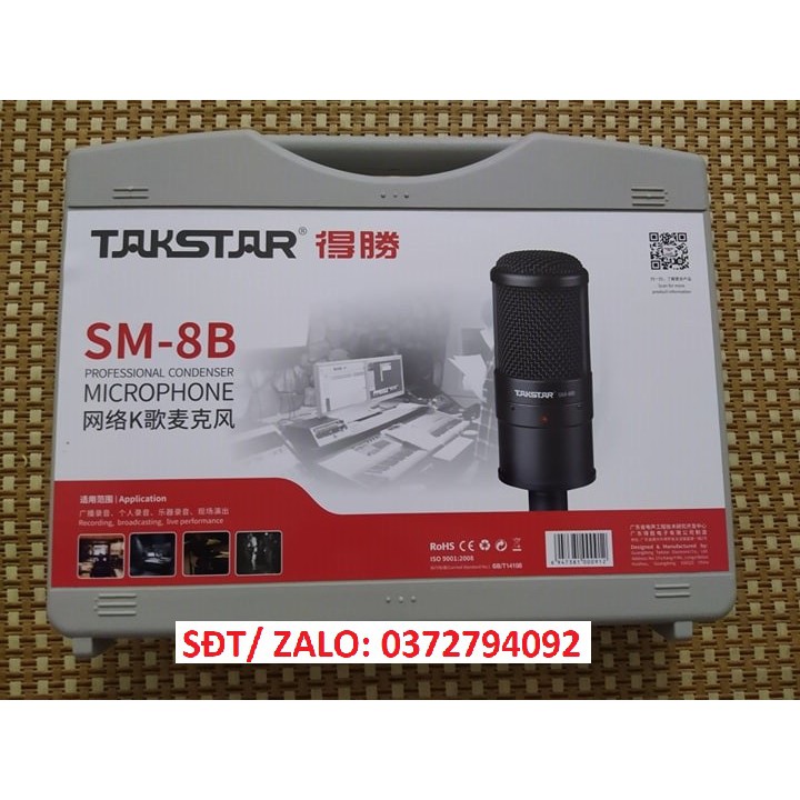 Micro thu âm takstar SM-8B kèm nguồn Phantom 48v và 2 dây micro kết nối