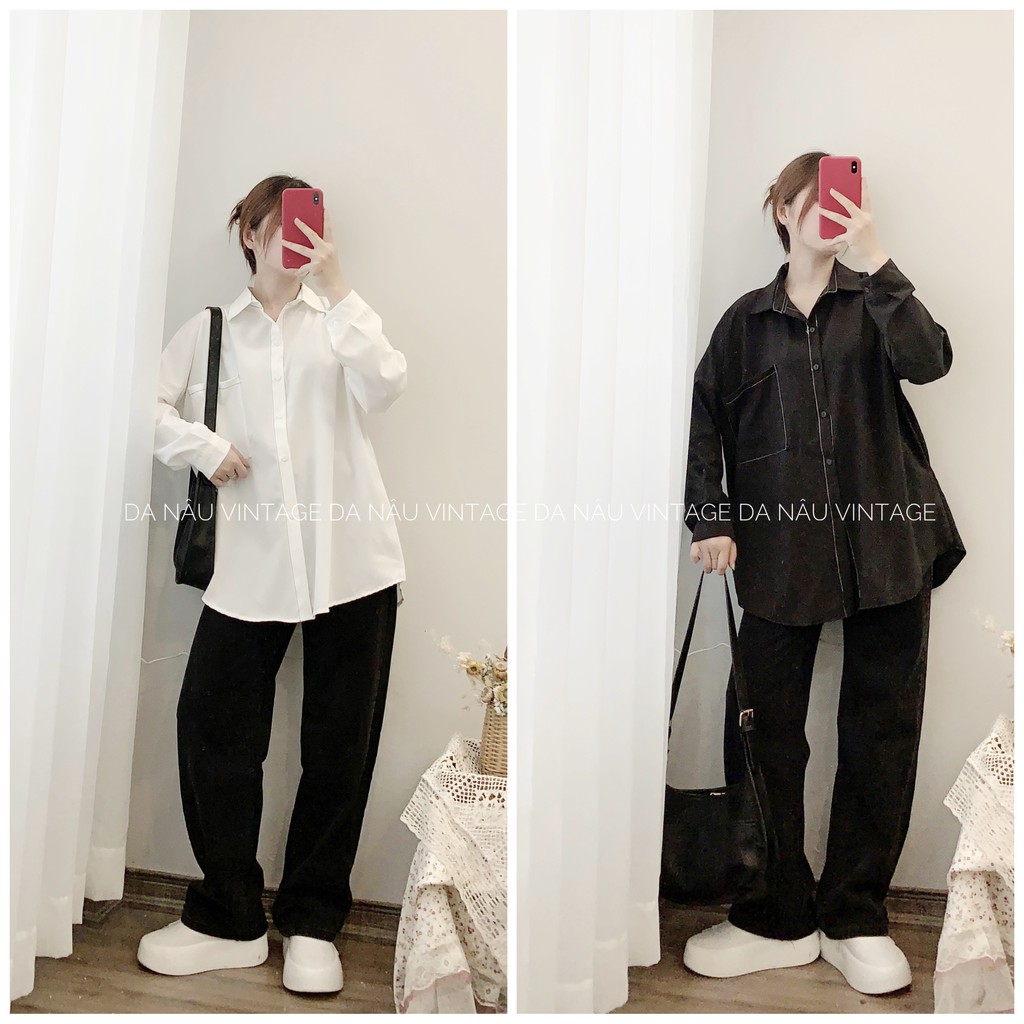 áo sơmi form rộng hot trend 2 màu đen, trắng (ảnh thật/hàng sẵn)