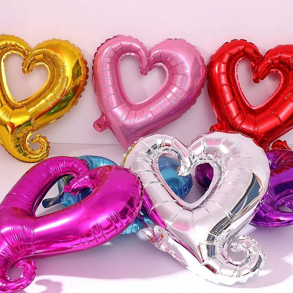 Bong Bóng Hình Trái Tim Kiểu Tim Móc Rỗng Tráng Nhôm Trang Trí Tình Yêu Love Valentine Lễ Cưới