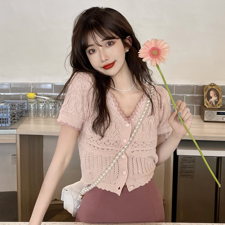 Áo Thun Cardigan Tay Ngắn Cổ Chữ V Dáng Rộng Phong Cách Hàn Quốc Cho Nữ