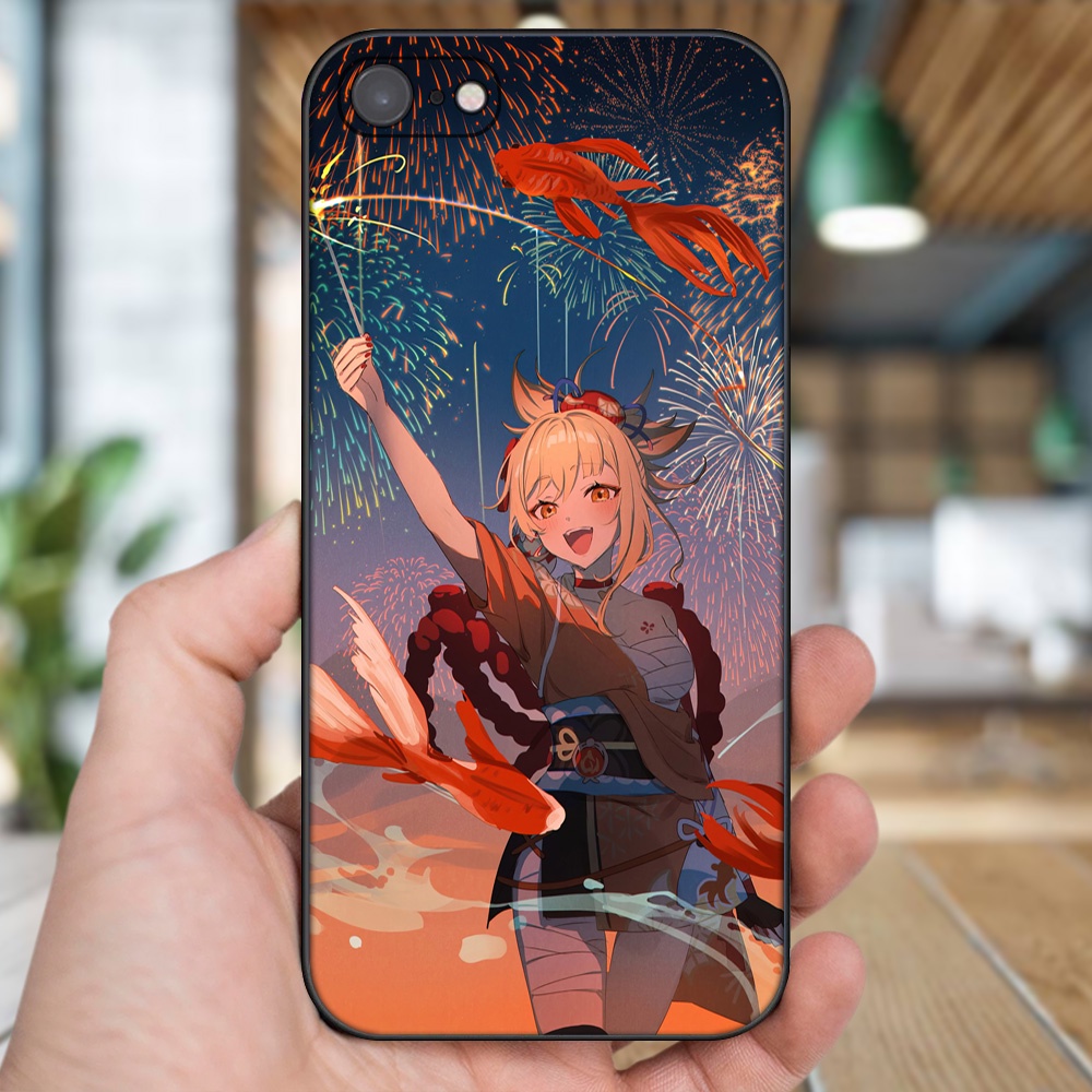 Ốp lưng iPhone 7, 8 dẻo đen cạnh vuông in hình Yoimiya Genshin Impact