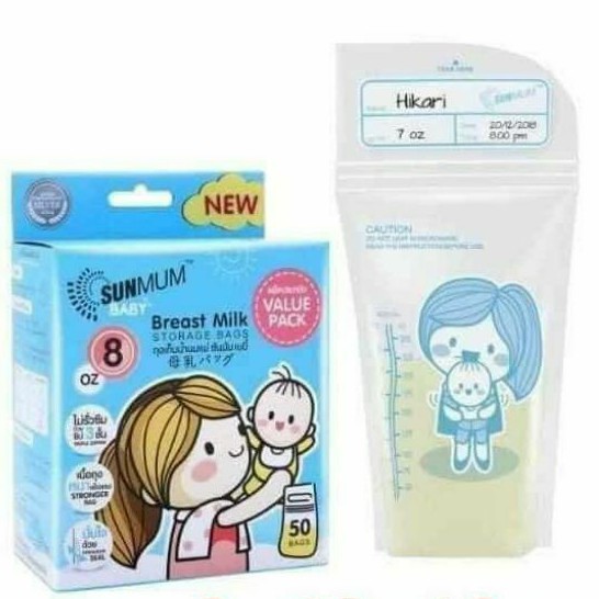 Hộp 50 Túi Trữ Sữa Sunmum Thái Lan 250ml( 3 lần khóa zip)