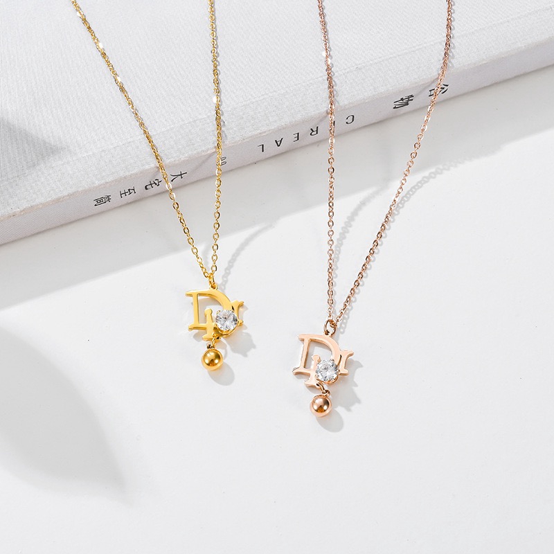 Dây chuyền mạ vàng hồng 18k mặt chữ d đính đá zircon chống nước chống mồ hôi không phai màu làm quà tặng