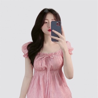 Áo baby doll tay raglan cotton sọc caro trắng hồng