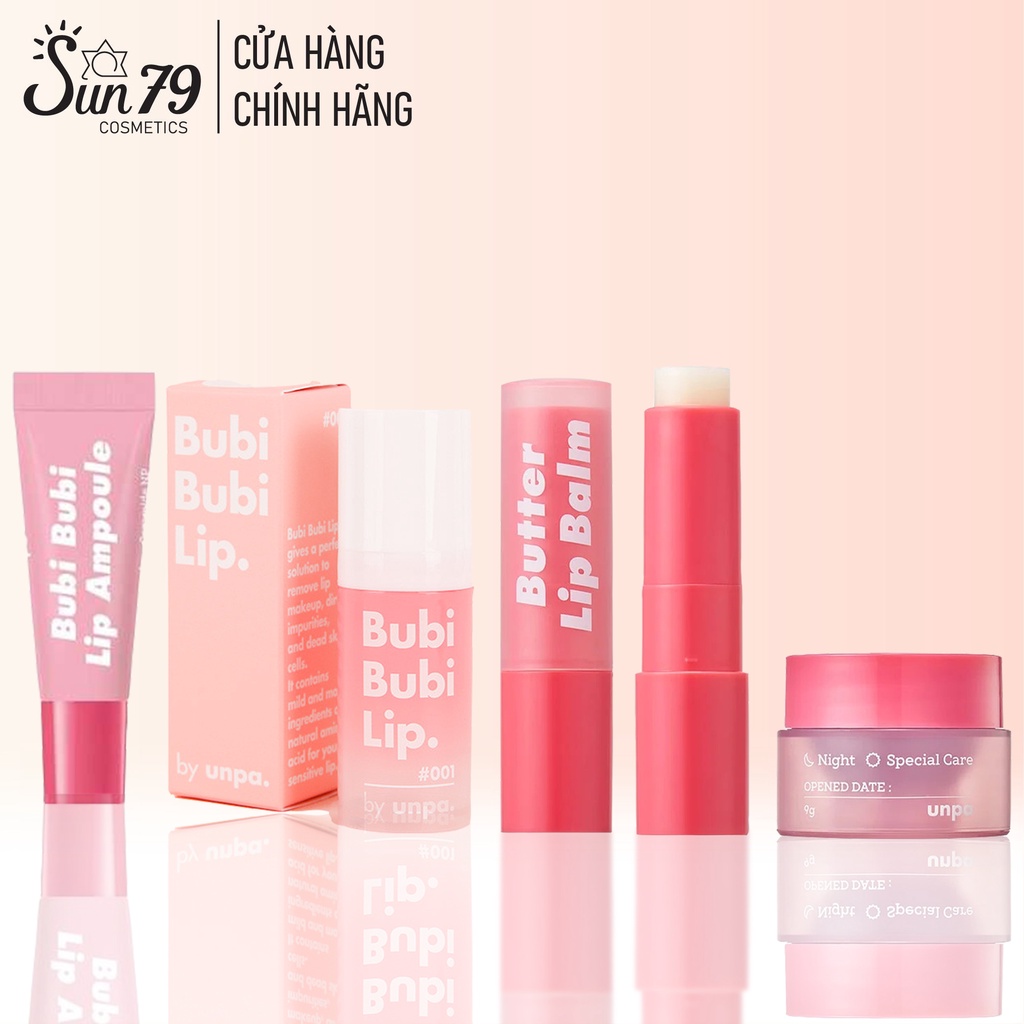 Bộ 4 Sản Phẩm Dưỡng Môi Dưỡng Ẩm Cho Môi Unpa Bubi Bubi Butter Lip (son dưỡng+tẩy tế bào chết+tinh chất+mặt nạ)