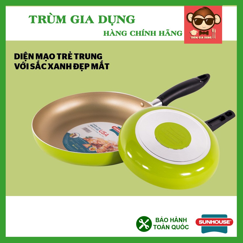 Cặp chảo nhôm trơn cạn SUNHOUSE Phi 18 + 24 (Xanh - Sampanh), chảo chống dính SHS2418