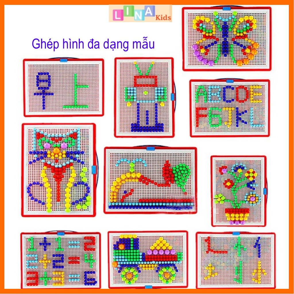 Đồ chơi cắm nấm 296 chi tiết, đồ chơi xếp hình nấm 296 chi tiết cho bé