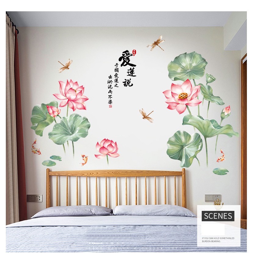 Decal dán tường Sen trung hoa A108 - Decal dán tường Hàn Quốc