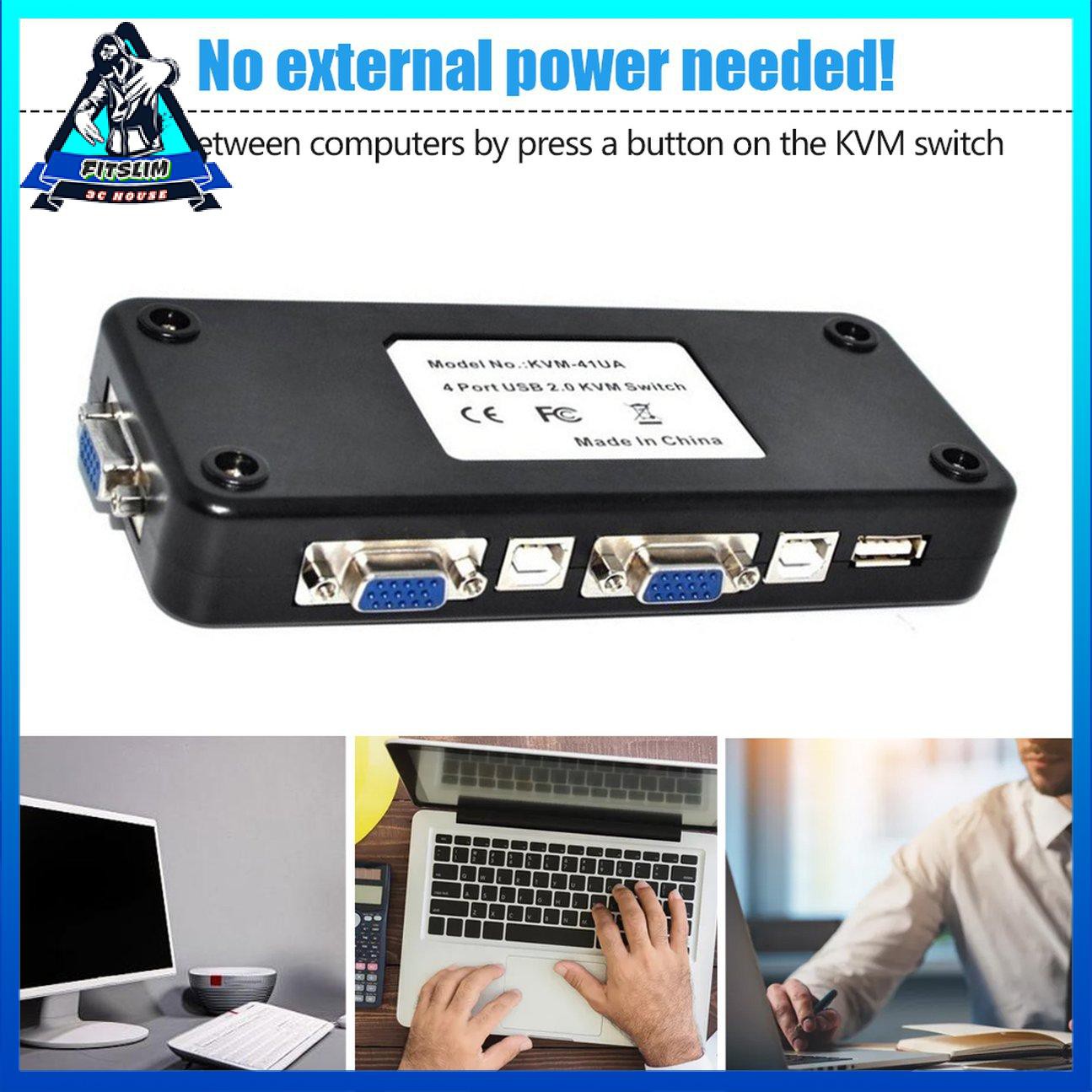 Di động USB 2.0 KVM 4 cổng SVGA Bàn phím VGA Chuột Hộp chia sẻ Màn hình
