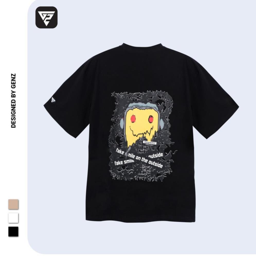 Áo thun tay lỡ GENZ phông Unisex nam nữ Cotton oversize form rộng Fake Smile GZT13 ྇ 😍