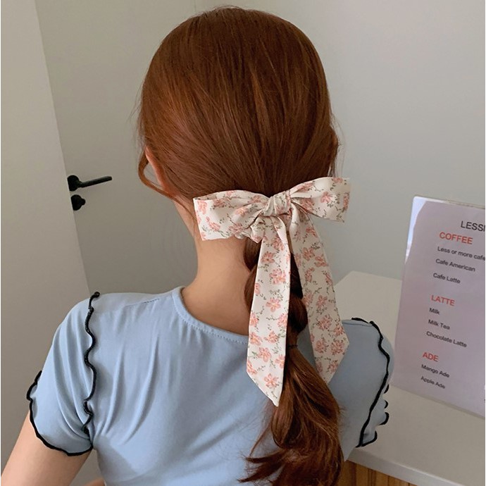 Scrunchies Cột Tóc Buộc Tóc Nơ LIN Họa Tiết Hoa Ngọt Ngào