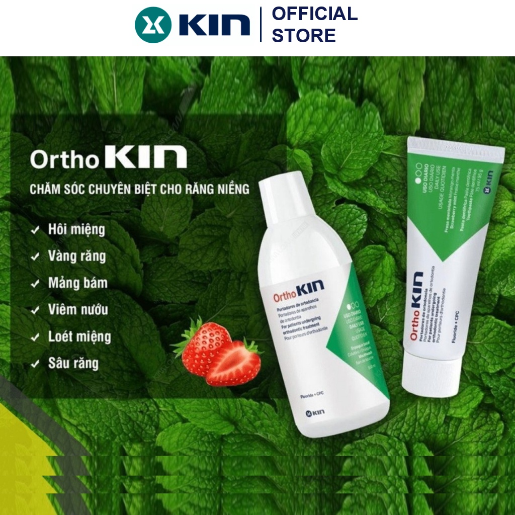 KIN | COMBO Chăm Sóc Răng Niềng ORTHOKIN ®: Nước Súc Miệng 500 ML + Kem Đánh Răng 95g - CHUYÊN DỤNG CHO RĂNG NIỀNG