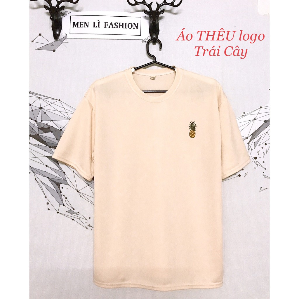Áo Thun Unisex Nam Nữ Form Rộng Tay Lỡ THÊU LOGO TRÁI CÂY