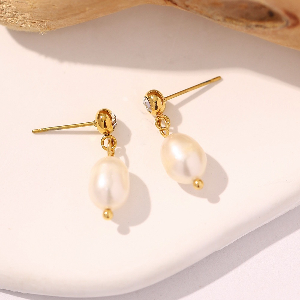 Bông Tai Mạ Vàng 18K Đính Ngọc Trai Phong Cách Retro Pháp