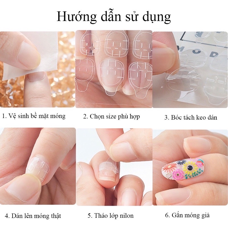 Miếng dán móng silicon 2 mặt - keo 24h nailbox dùng tái sử dụng móng