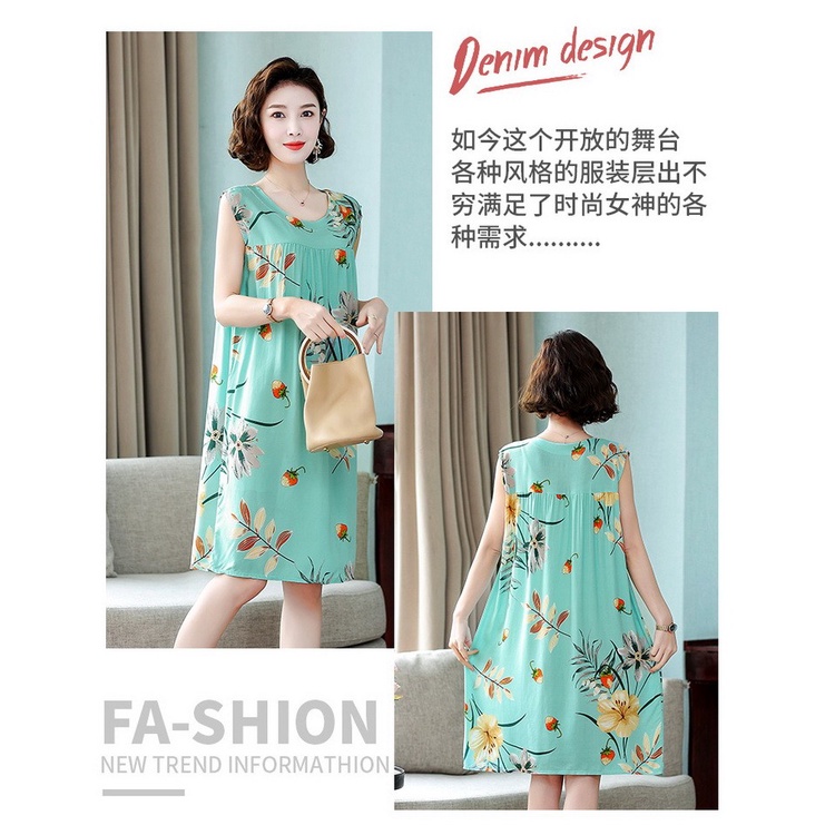 Đầm Ngủ Cotton Lụa Giả Sát Nách Thời Trang Mùa Hè Cho Phụ Nữ Trung Niên