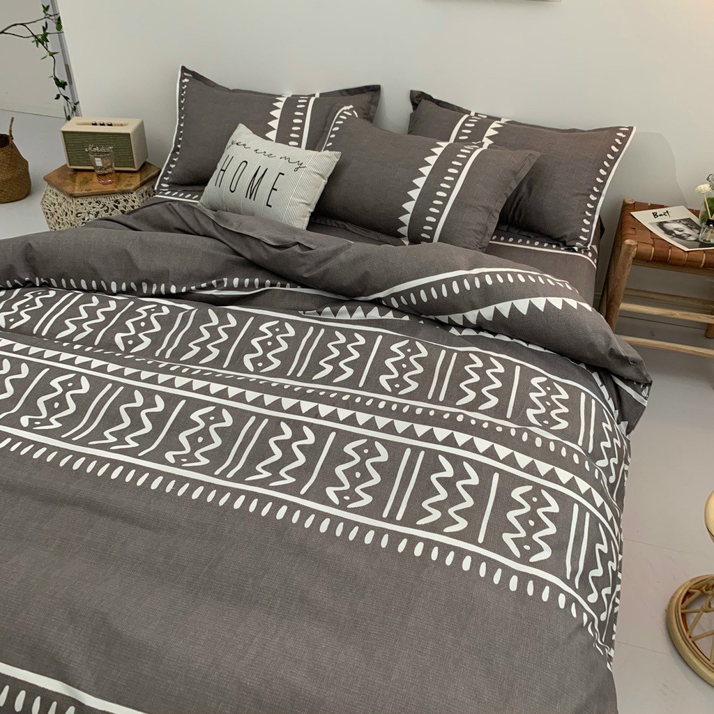 Bộ chăn ga gối ga giường cotton poly Hàn Quốc các mẫu thổ cẩm nâu  - Ngân Khánh Bedding drap giường