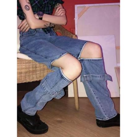 [FORM NAM/NỮ] Quần jeans ống rộng unisex xẻ gối kéo khoá có thể tháo dời oversize Ulzzang siêu chất ❤️ -b11
