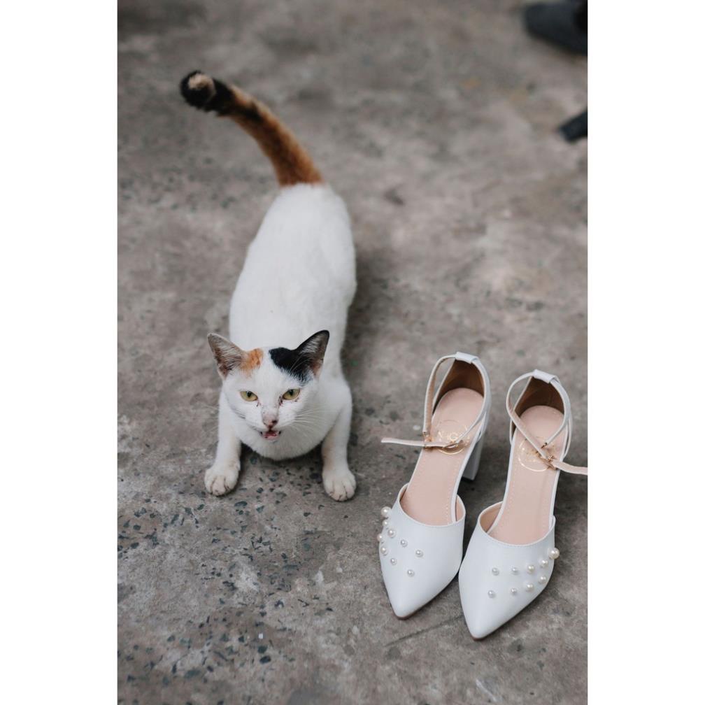 Vip GIÀY CAO GÓT NAGASHOES MŨI NHỌN ĐÍNH NGỌC TRAI NHÂN TẠO 7CM NAC130 .