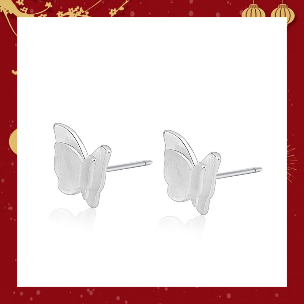 Khuyên Tai Bạc Nữ Đơn Giản Hình Bươm Bướm Đôi Mùa Xuân S065- Trang Sức Bạc ButterBear Jewellery.