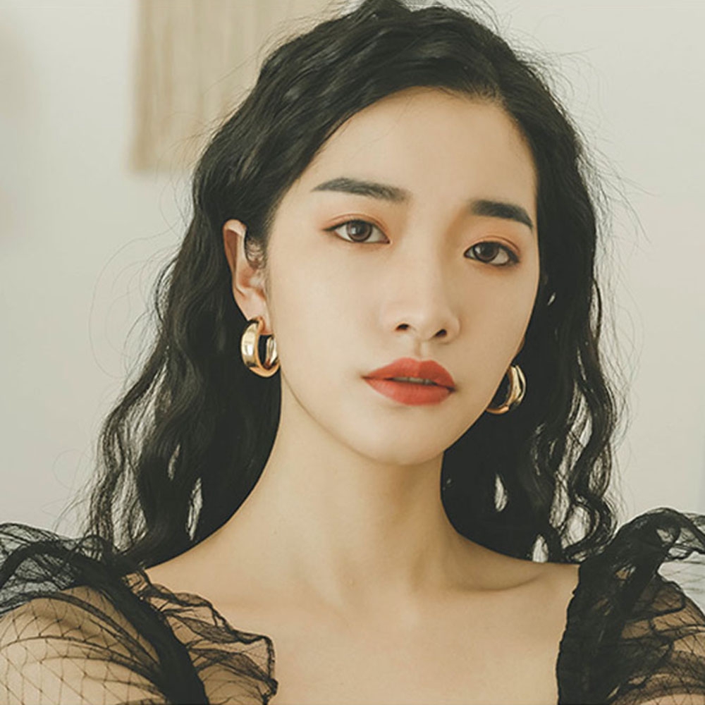 Khuyên tai hình tròn trơn màu thời trang cho nữ