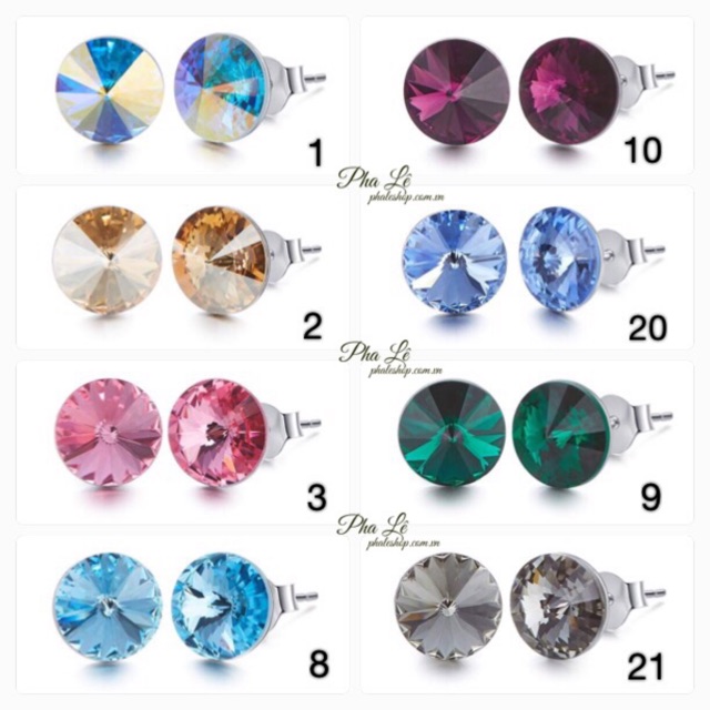 Bông Tai Pha Lê Tròn Nón Lá S08mm Được Thiết Kế Từ Pha Lê Swarovski