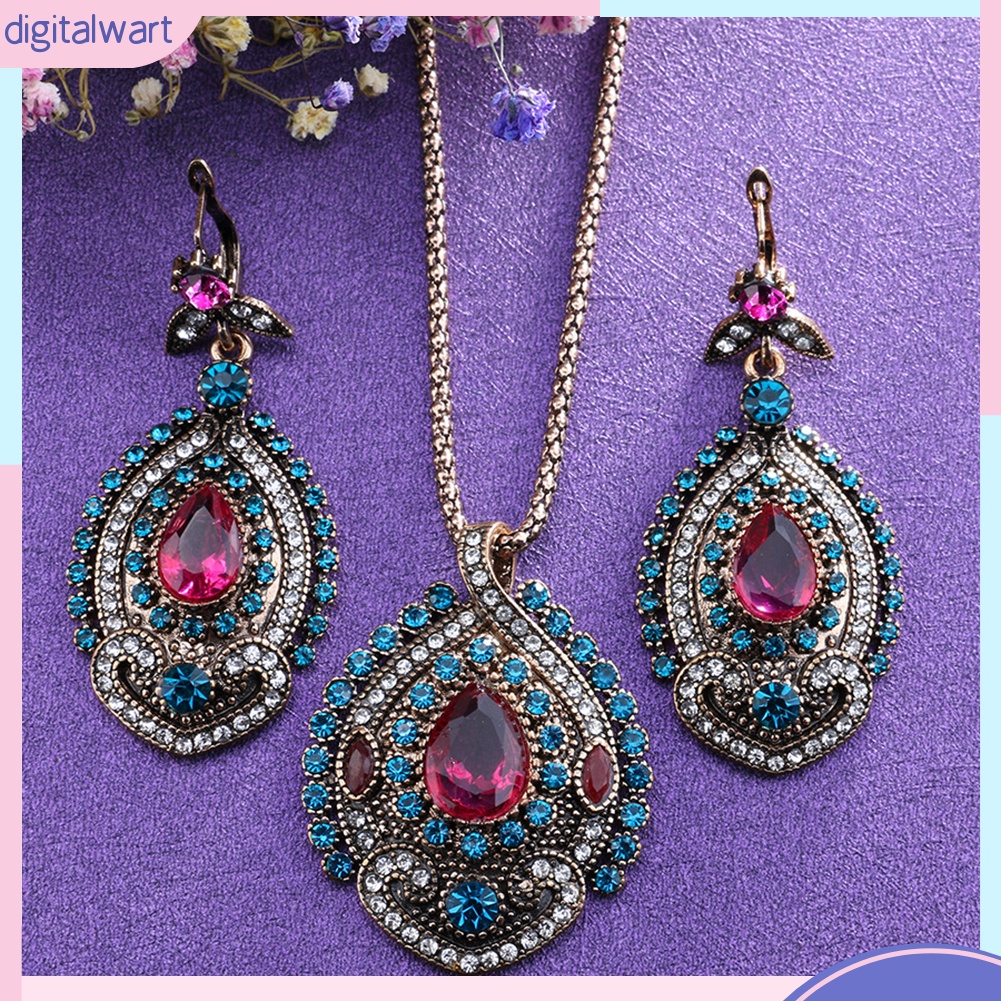 Set Dây Chuyền Và Đôi Khuyên Tai Đính Đá Phong Cách Bohemian Thanh Lịch Dành Cho Nữ