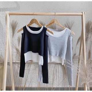 Áo Croptop Len Hai Lớp🖤