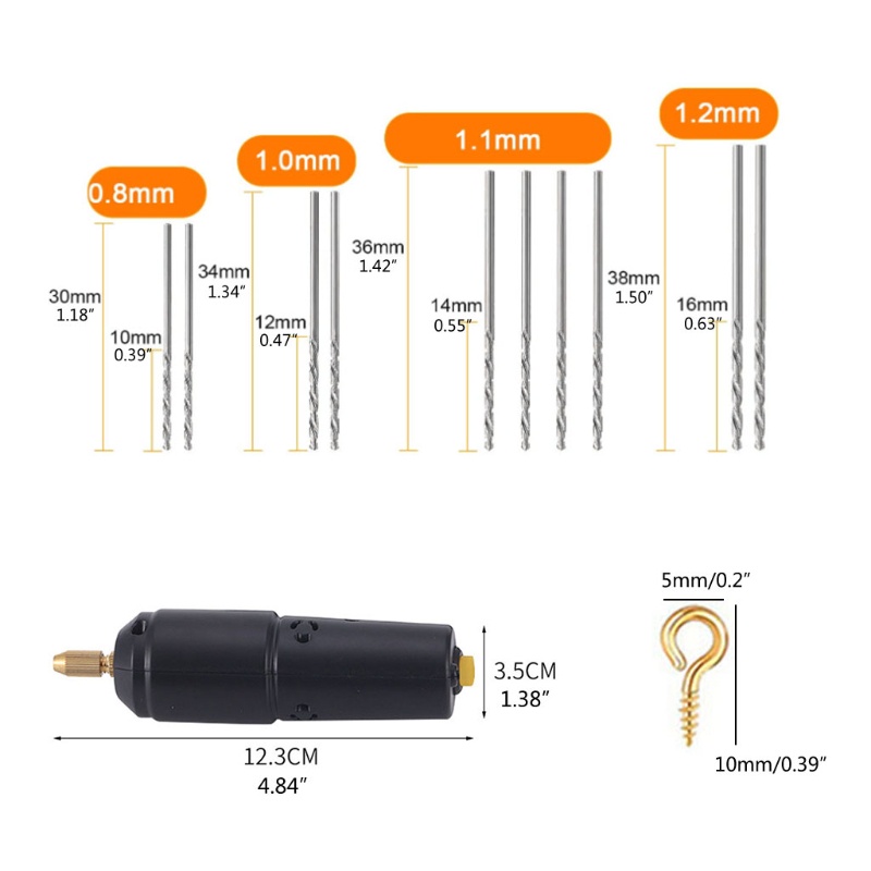 Bộ khoan điện kèm mũi xoắn cầm tay bằng nhôm dùng để làm trang sức DIY